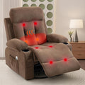360 Swivel Rocking Chair, Rocker Recliner with Vibration Massage and Heat, Ergonomic Lounge Chair with Rocking Function, Side Pocket, Cup Holders, Soft Breathable Fabric, Brown