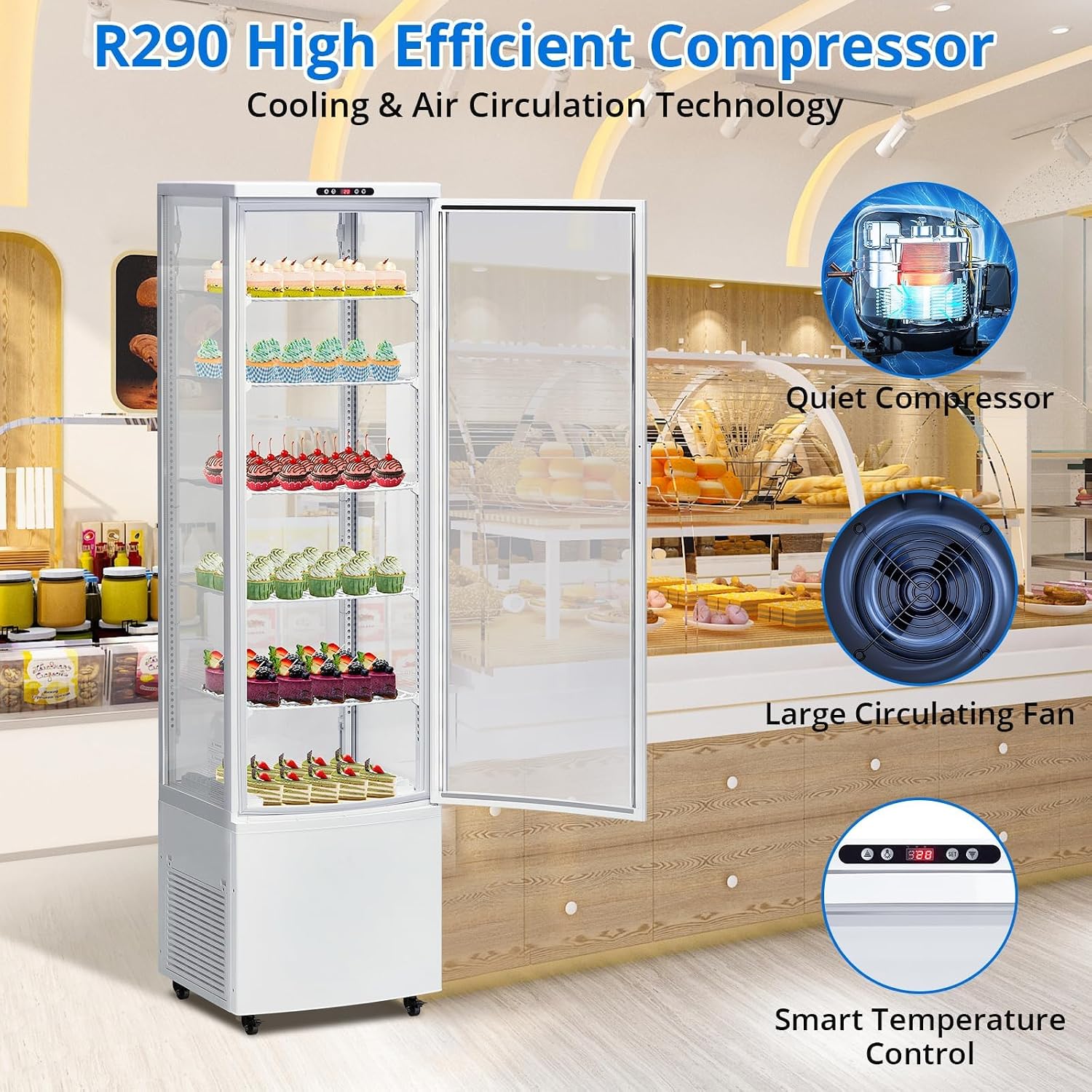 Commercial Display Refrigerator, 10.9 Cu.Ft Beverage Cooler with Glass Door, LED Lighting, 5 Shelves, Merchandiser Fridge for Restaurant, Bar, Cafe, Convenience Store