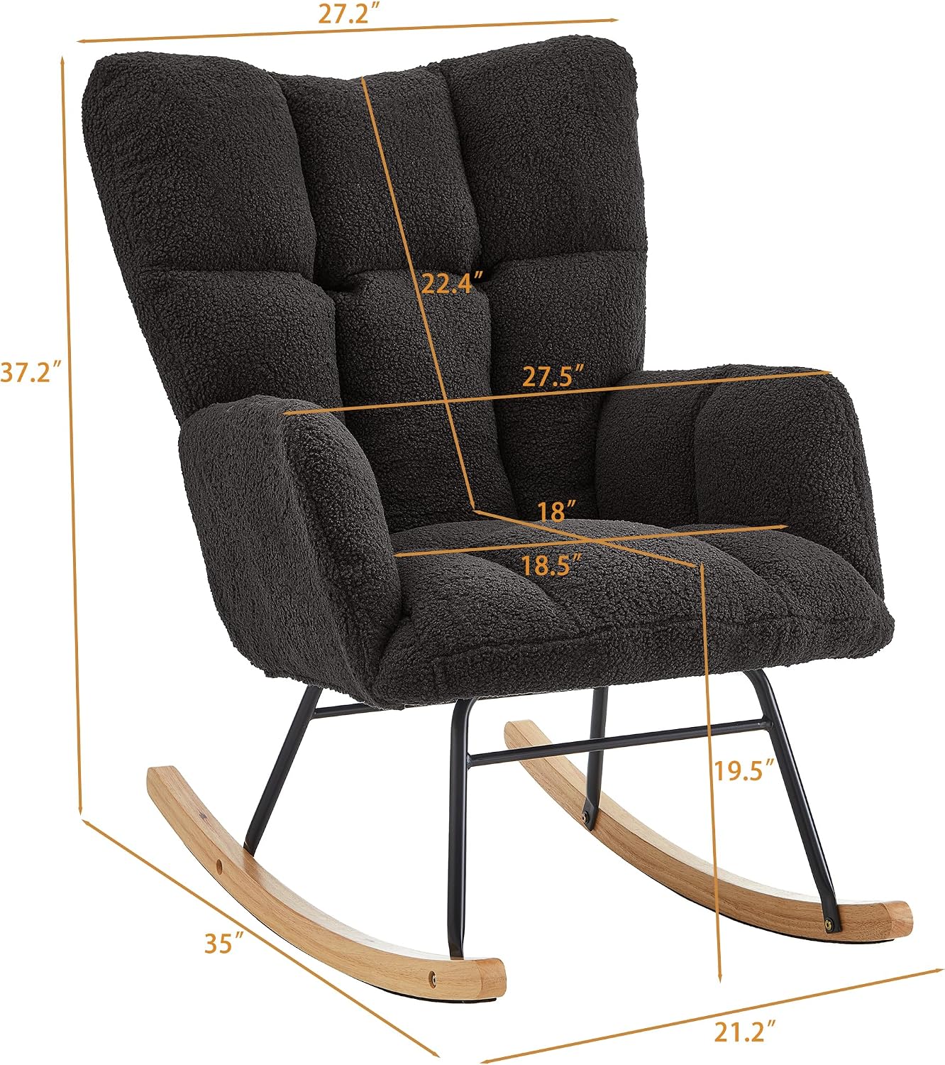 Glider Chair for Living Room & Nursery, Tufted Upholstered Teddy Rocking Chair with High Backrest & Stable Metal Frame, 300lbs Capacity, Comfy Rocker Glider for Adults & Kids, Office & Bedroom(Gray)