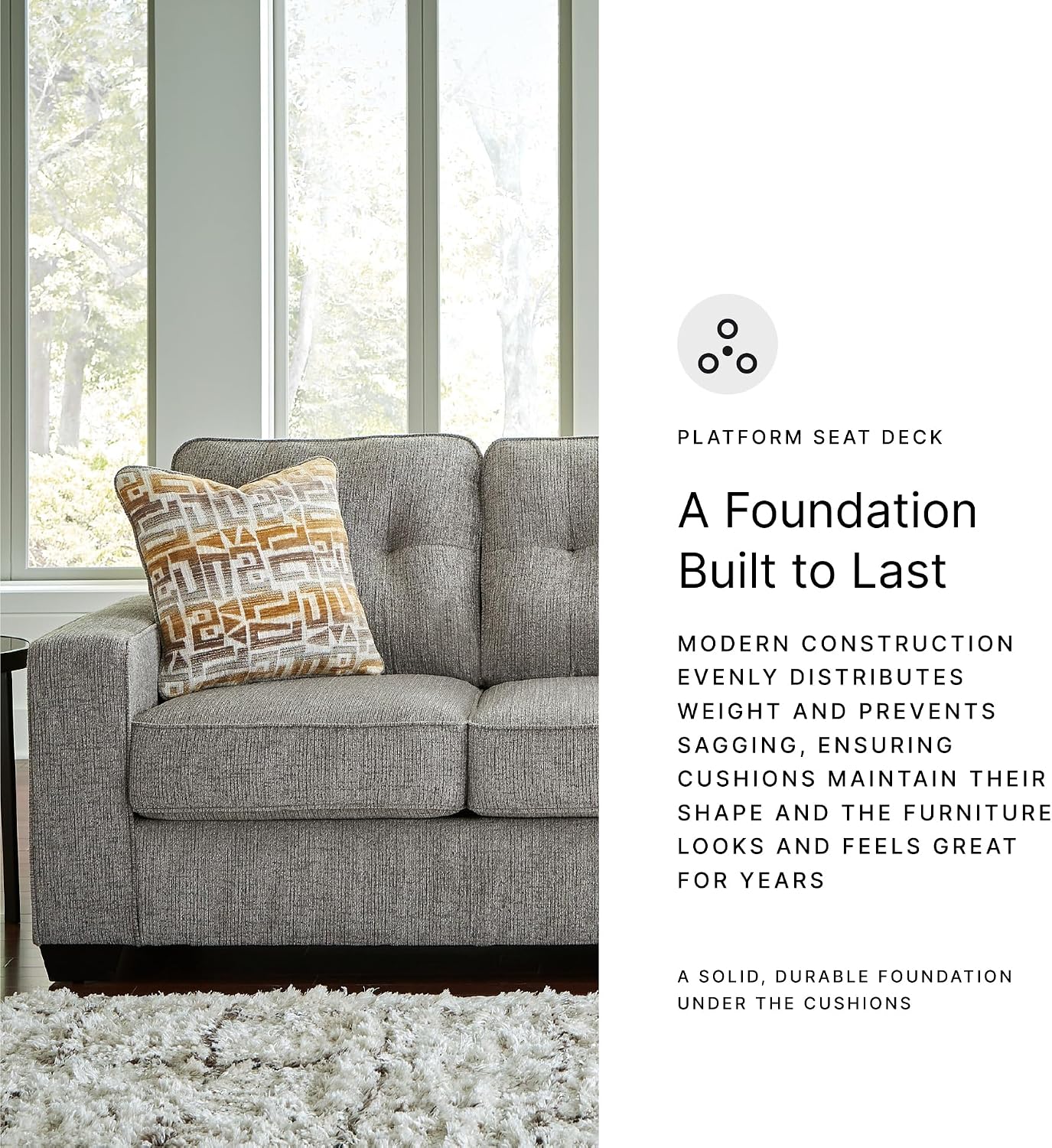 Signature Design by Ashley Fanciful Classic Sofa with Tufted Cushion and Removable Cushion, Light Gray