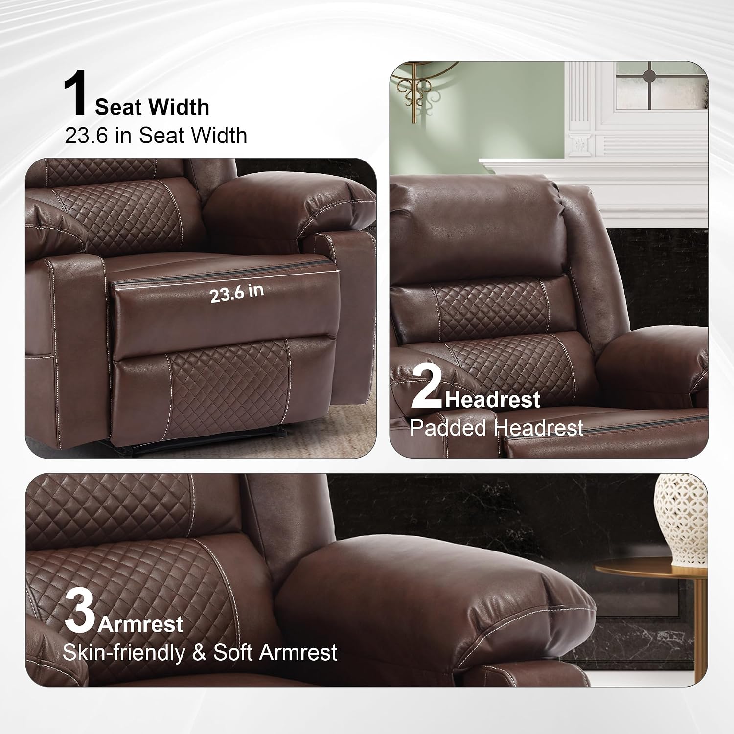 Massage Chair Recliner with Heat,Comfotable Lazy Boy Recliner Chair with 2 Side Pockets,Manual Recliners Chairs for Adults,Oversized Recliners Chairs for Big and Tall Man,Heavy Duty,PU Leather