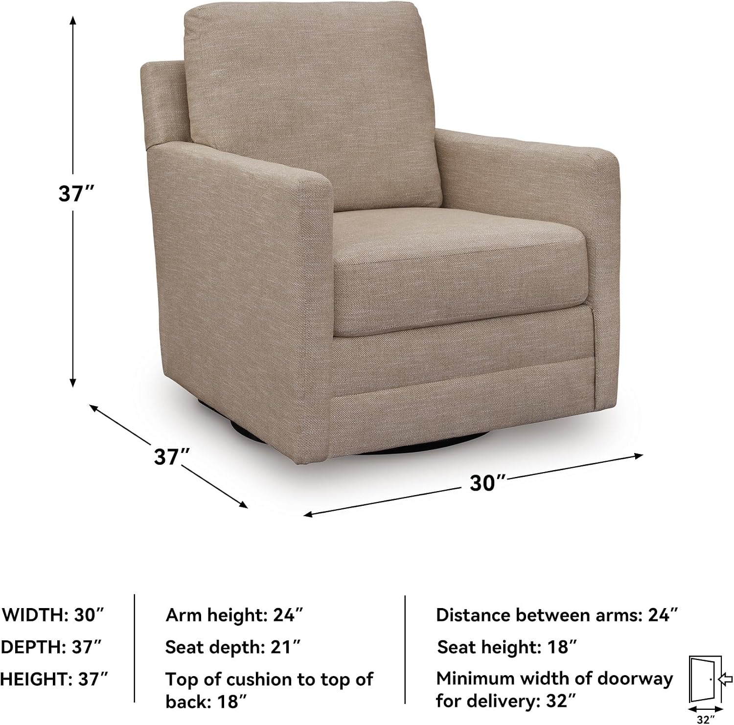 Signature Design by Ashley Freybourne Next-Gen Nuvella Casual Stain Resistant Swivel Accent Chair with Reversible Cushions, Light Brown