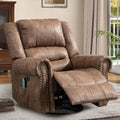 Manual Massage Recliner with Heating Function, 360° Swivel Glider Rocking Recliner Chair for Living Room, Ergonomic Single Sofa Chair with Remote Control/USB Ports/Side Pockets(Brown)