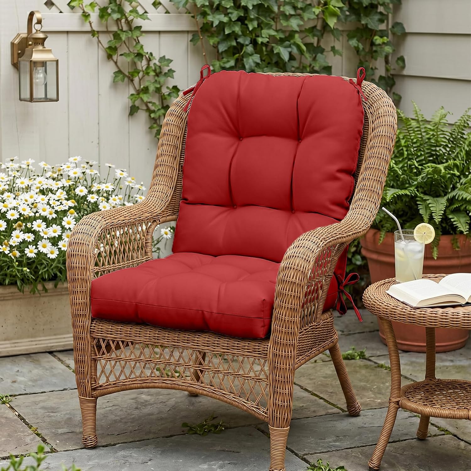 EAGLE PEAK Tufted Outdoor/Indoor Seat/Back Chair Cushions, 4 Pack, 42'' x 21'', Red
