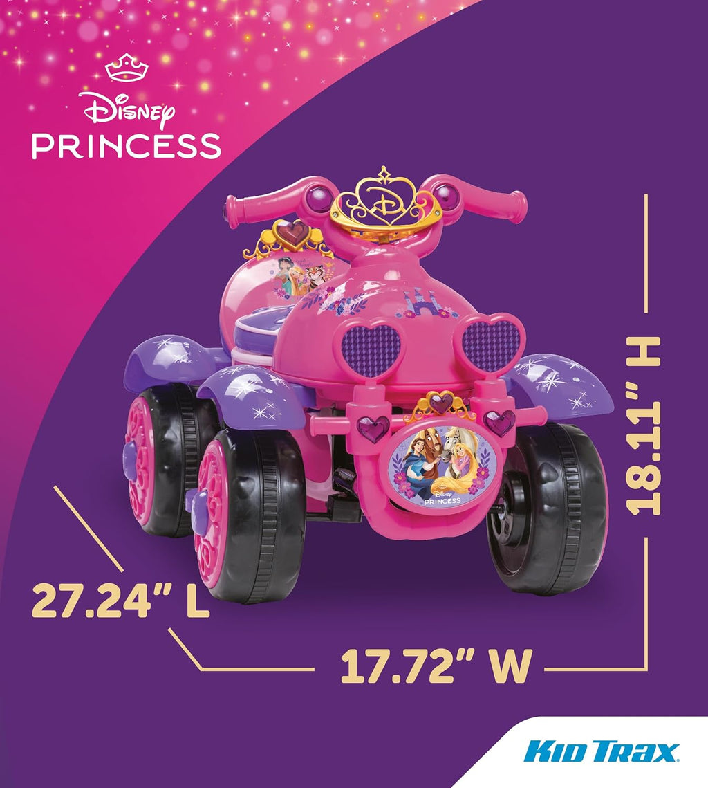 Kid Trax Toddler Disney Princess Electric Quad Ride On Toy, Kids 1.5-3 Years Old, 6 Volt Battery and Charger Included, Max Weight 45 lbs, Princess Pink