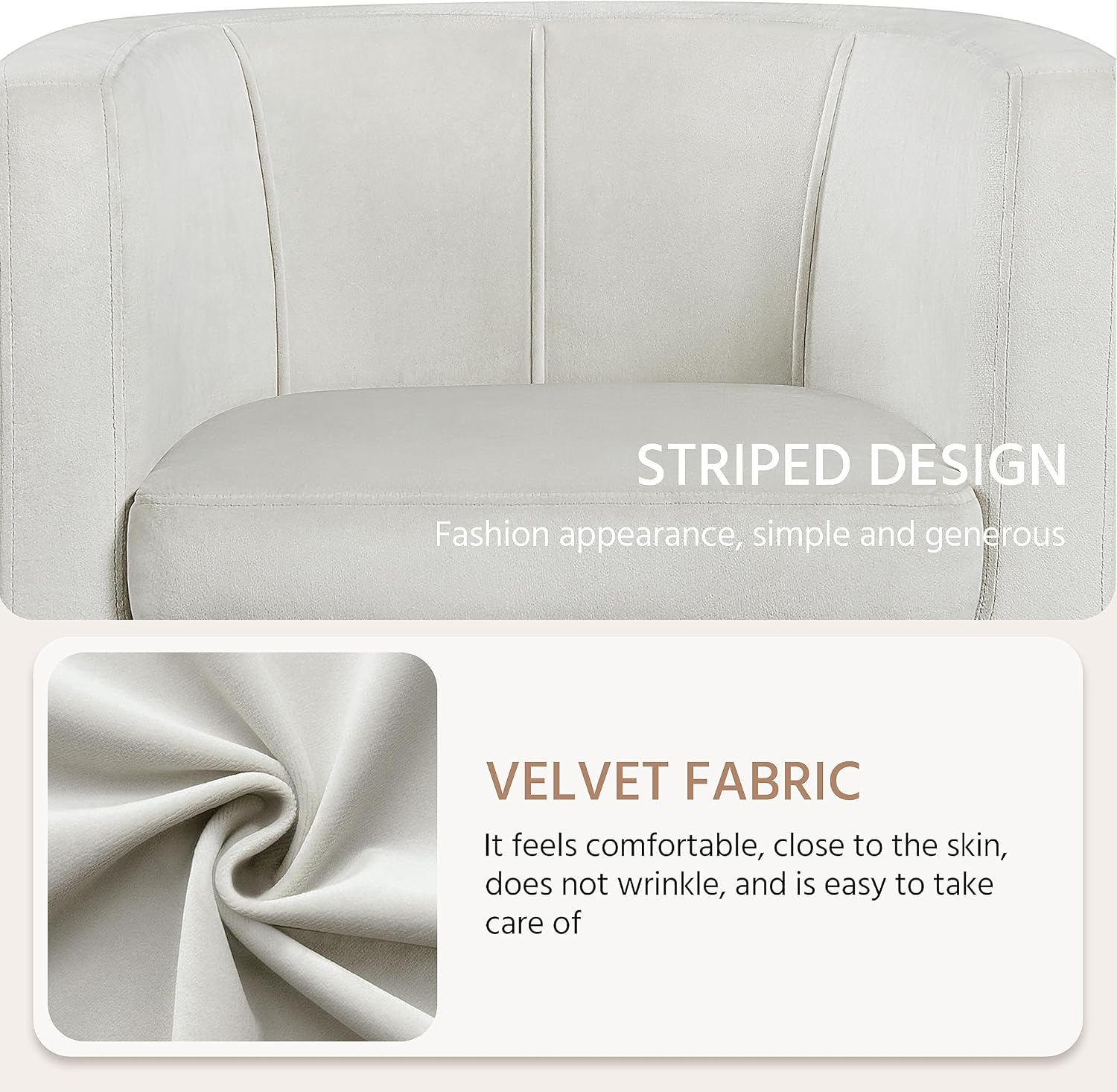 Yaheetech Velvet Accent Chair, Modern and Comfortable Armchairs, Upholstered Barrel Sofa Chair for Living Room Bedroom Waiting Room, Beige, 2pcs