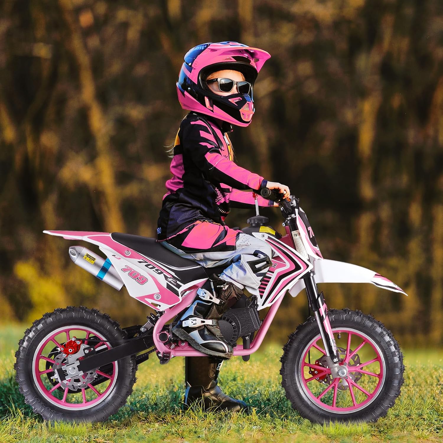 49cc 2-Stroke Kids Dirt Bike, Gas Power Motocross, Off Road Mini Motorcycle, Pocket Motorbike with Front Rear Disc Brakes, Racing Max Speed 30KM/H (Red)
