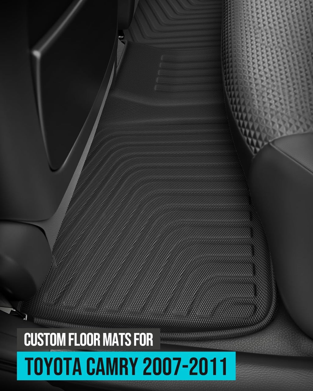for Toyota Camry Floor Mats 2007-2011(Gas Only) Custom Fit Car Accessories All Weather Rubber TPE Tech Black Trunk Cargo Liner & Front Rear Carpets Full Set for Camry 2011 2010 2009 2008 2007