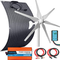 500 Watts 12 Volts Solar Panel Wind Turbine Hybrid System Kit: 100 Watts ETFE Flexible Monocrystalline Solar Panel+400 Watts Wind Turbine+1000W Inverter + Accessories,for Home RV Boats Roofs