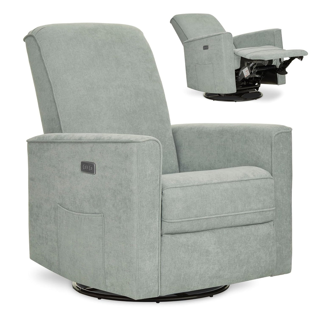Evolur Harlow Upholstered Power Glider Recliner with USB Charging – Rocking & 275° Swivel with Smooth Glide – Greenguard Gold & FSC Certified – Modern Nursery and Living Room Chair in Sage