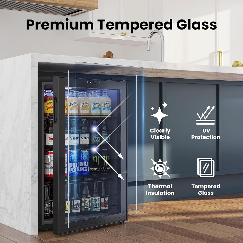 Yeego Beverage Refrigerator Cooler, 155 Cans Mini Fridge with Glass Door Beverage Fridge with Adjustable Shelves for Soda Beer or Wine, Beverage Cooler with Digital Temperature Control for Home Office
