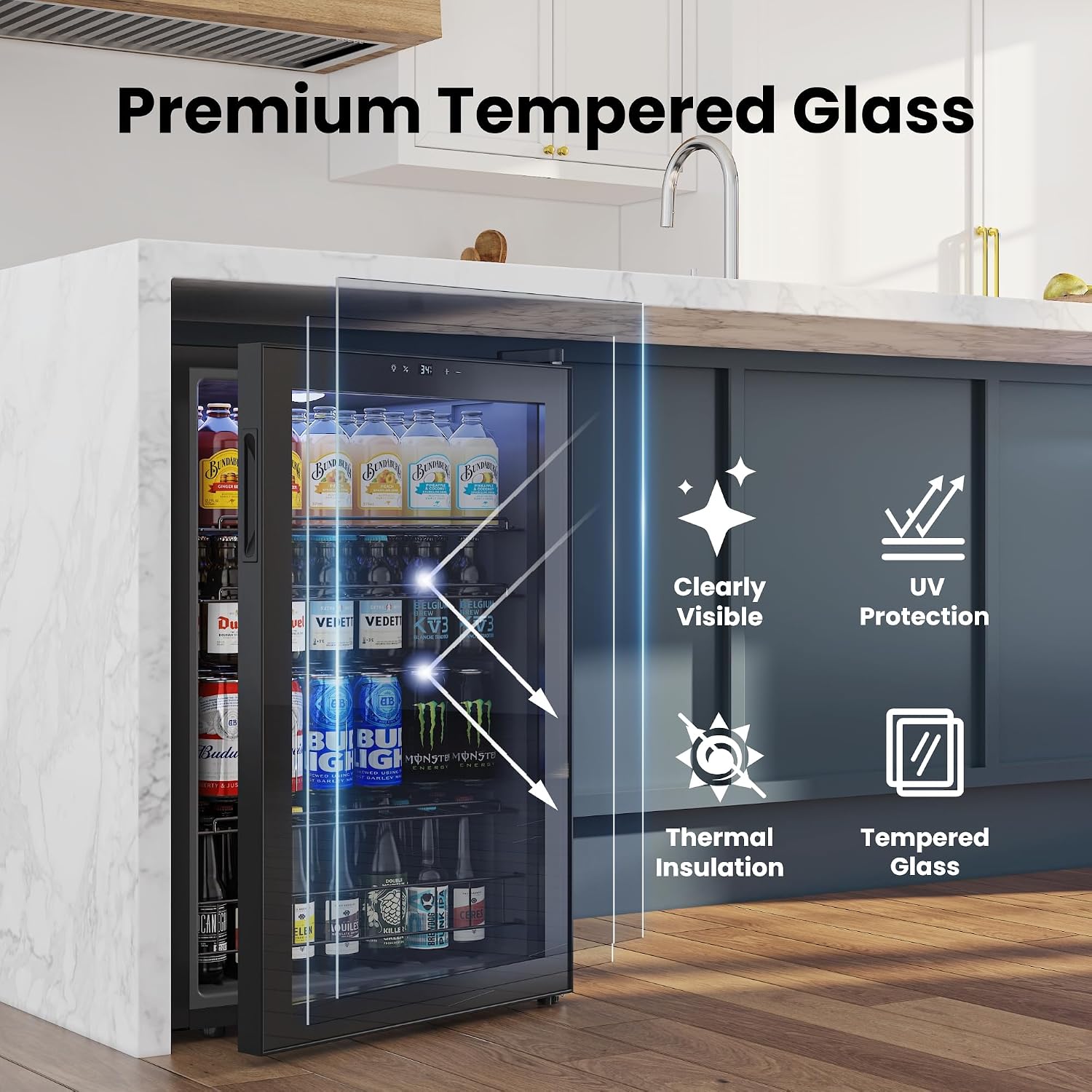 Yeego Beverage Refrigerator Cooler, 155 Cans Mini Fridge with Glass Door Beverage Fridge with Adjustable Shelves for Soda Beer or Wine, Beverage Cooler with Digital Temperature Control for Home Office