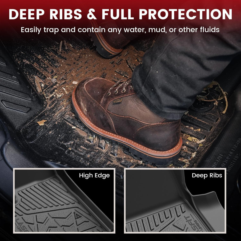 LASFIT Floor Mats for Chevrolet Chevy Silverado EV 2024-2026 (Fit Without Multi-Flex Midgate, Not Fit with Multi-Flex Midgate), All Weather TPE Custom Fit Floor Mats for Cars