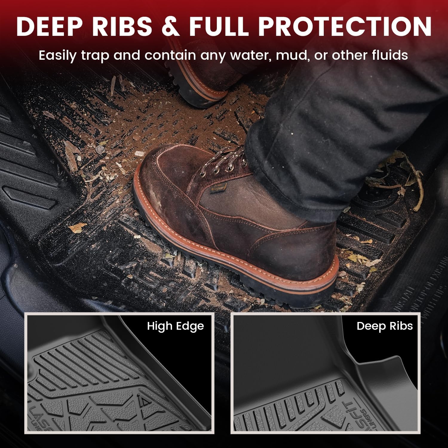 LASFIT Floor Mats for Chevrolet Chevy Silverado EV 2024-2026 (Fit Without Multi-Flex Midgate, Not Fit with Multi-Flex Midgate), All Weather TPE Custom Fit Floor Mats for Cars