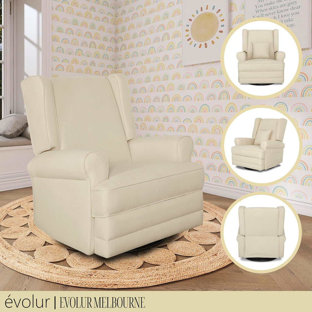 Evolur Melbourne Wing Back Swivel Glider I Nursery Glider I Durable Soft Fabric I Bonus Pillow