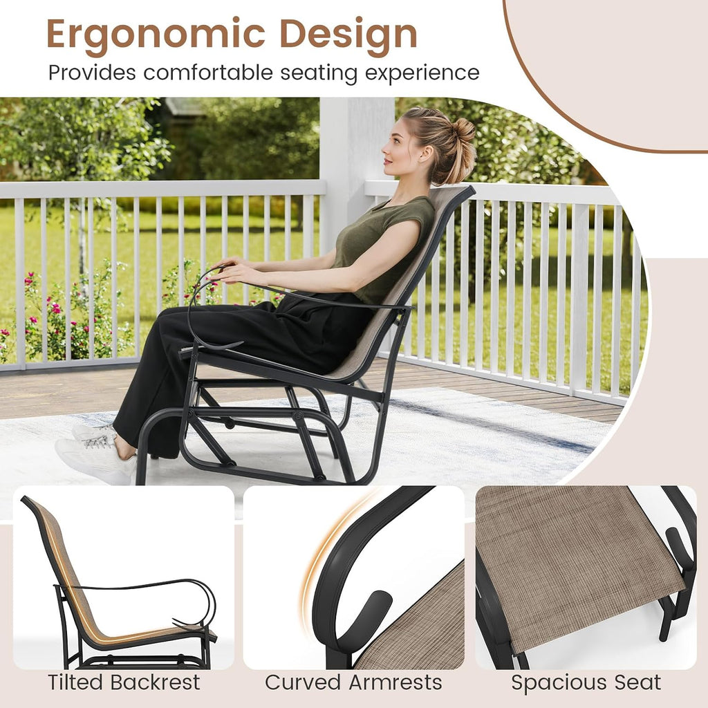 Tangkula Patio Glider Chairs Set of 2, Outdoor Swing Rocking Chairs w/Ergonomic Backrest & Breathable Mesh Fabric, Glider Rocker Chairs w/Heavy-Duty Metal Frame for Porch, Garden