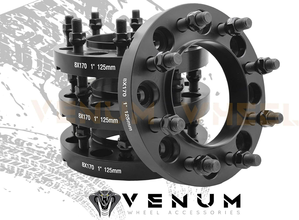4 Pc Hub Centric Wheel Adapters Spacers | 8x170 MM | 1' Thick | M14x1.5 + 32 Pc Tall Opened End Purple Lug Nuts W/Thread Locker Works with 2003-2019 Ford F-250 F-350 Super Duty