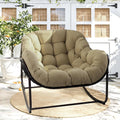 Papasan Rocking Chair Indoor & Outdoor, Oversized Egg-Shaped Papasan Rocker with Cushion & Pillow, All-Weather Wicker Patio Lounge Chair for Garden, Porch, Living Room (Khaki)