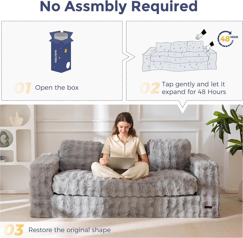 MAXYOYO 3-Seater Boneless Sofa Couch, Modern Bubbled Sofa for Living Room, Soft Bean Bag Chair High-Density Foam Couch with Pillows, No Assembly Required