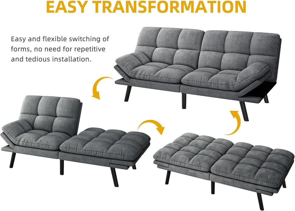 YITAHOME Convertible Futon Sofa Bed, 70' Folding Futon Set for Living Room Home Office Aprtment, Modern Futon Couch with Adjustable Backrest & Armrests, Recliner Lounge, Loveseat Sofa