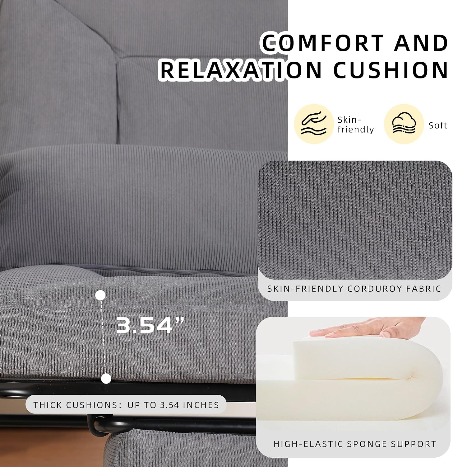 Oversized Rocking Chair, Extra-Wide Glider Patio Rocker Chairs with Foot Rest, Padded Cushion, Adjustable Backrest, Mental Wooden Farm, Indoor/Outdoor Living Room Bedroom Balcony Porch, Grey