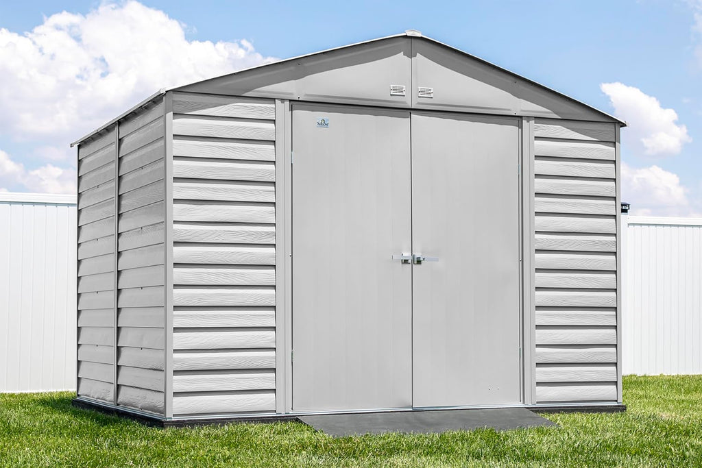 Arrow Select 10' x 8' Outdoor Lockable Steel Storage Shed Building, Flute Grey