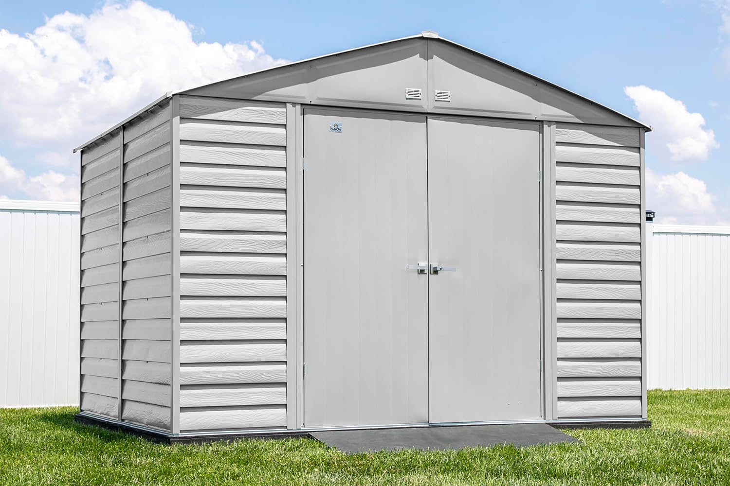 Arrow Select 10' x 8' Outdoor Lockable Steel Storage Shed Building, Flute Grey