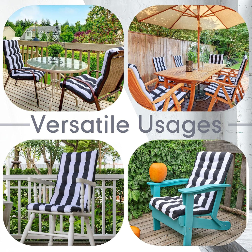 Hoteam 6 Pcs High Back Chair Cushions Set - 44'' x 21'' Indoor Outdoor Waterproof Soft Thicken Stripes Replaceable Cushion for Garden Summer Rocking Chair, Patio Furniture (Black Stripes)