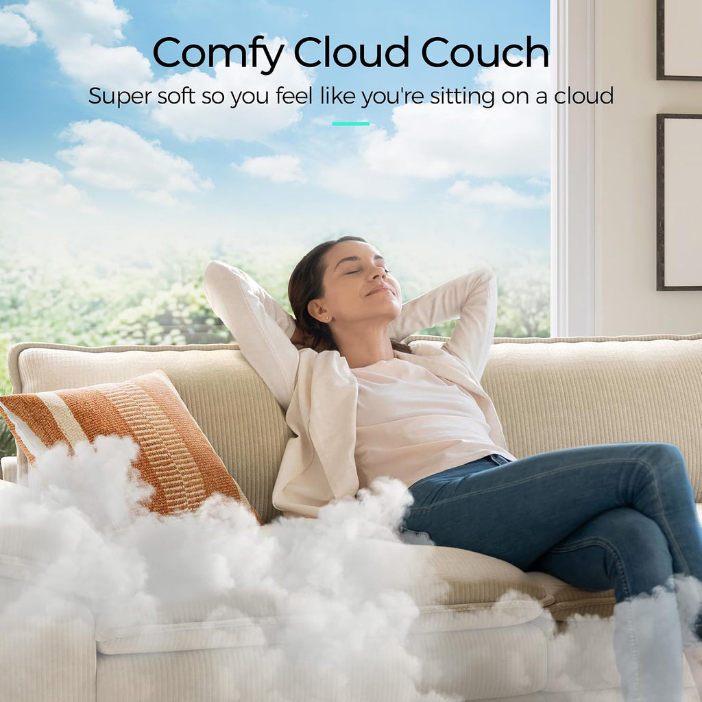 LINSY HOME 90' Modular Cloud Love Seat Sofa, Corduroy Soft Sectional Couch, Modern Comfy Love Seat, Perfect for Living Room, Apartment, Office, Beige