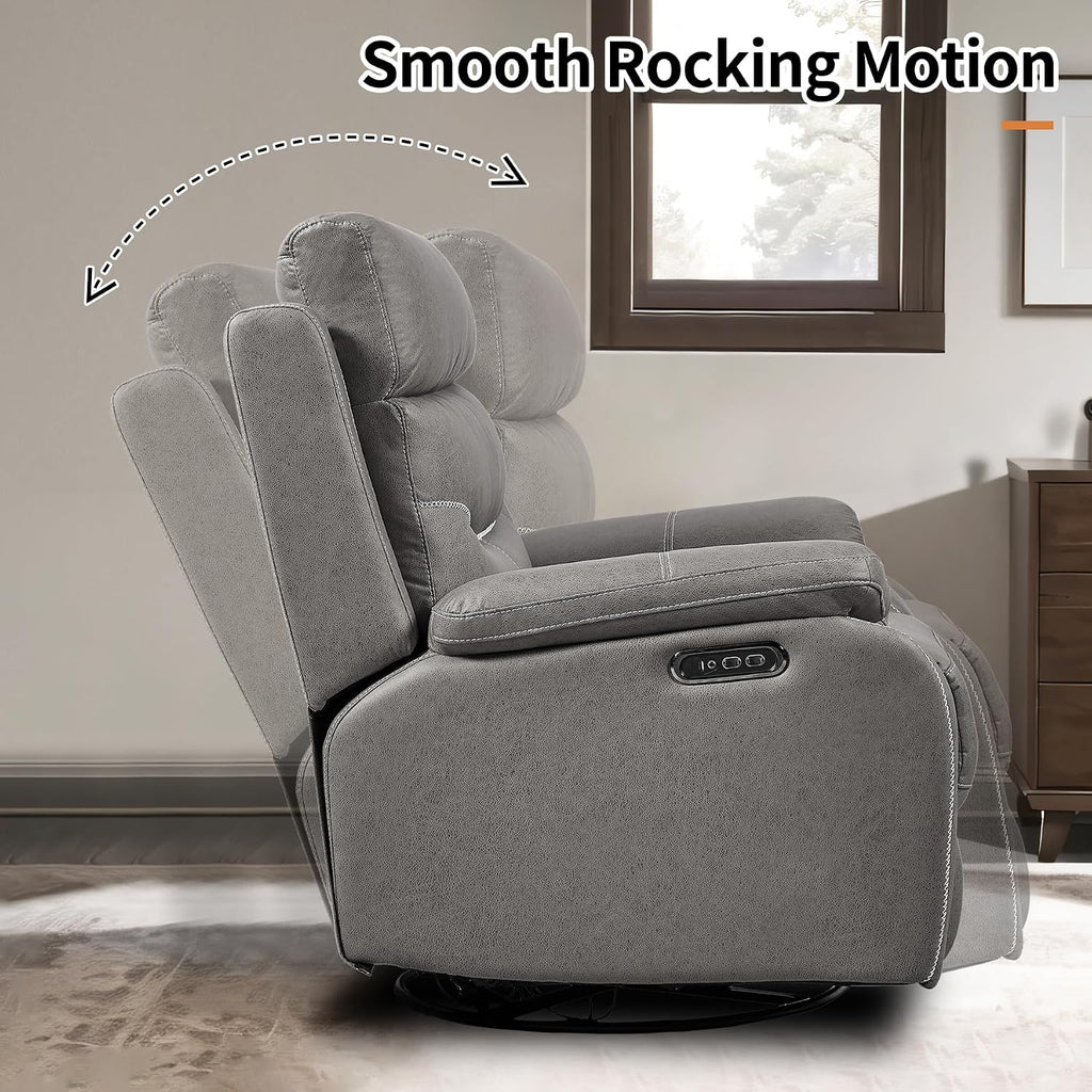 Swivel Rocker Recliner Chair with Electrical Adjustable Headrest, Nursery Rocking Glider Reclining Sofa with USB Ports, Microfiber Fabric Recliners Chair for Living Room,Nursery Room