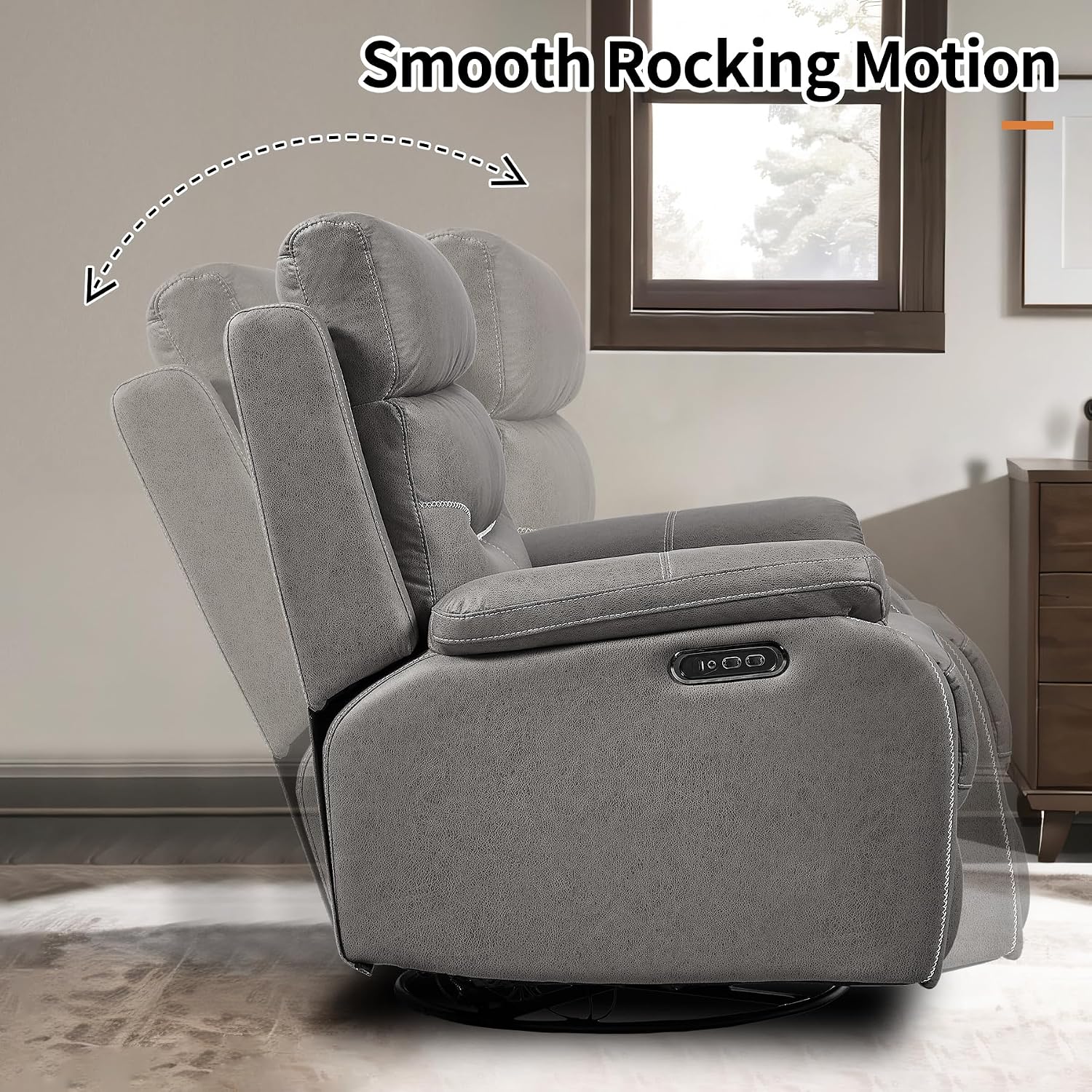 Swivel Rocker Recliner Chair with Electrical Adjustable Headrest, Nursery Rocking Glider Reclining Sofa with USB Ports, Microfiber Fabric Recliners Chair for Living Room,Nursery Room