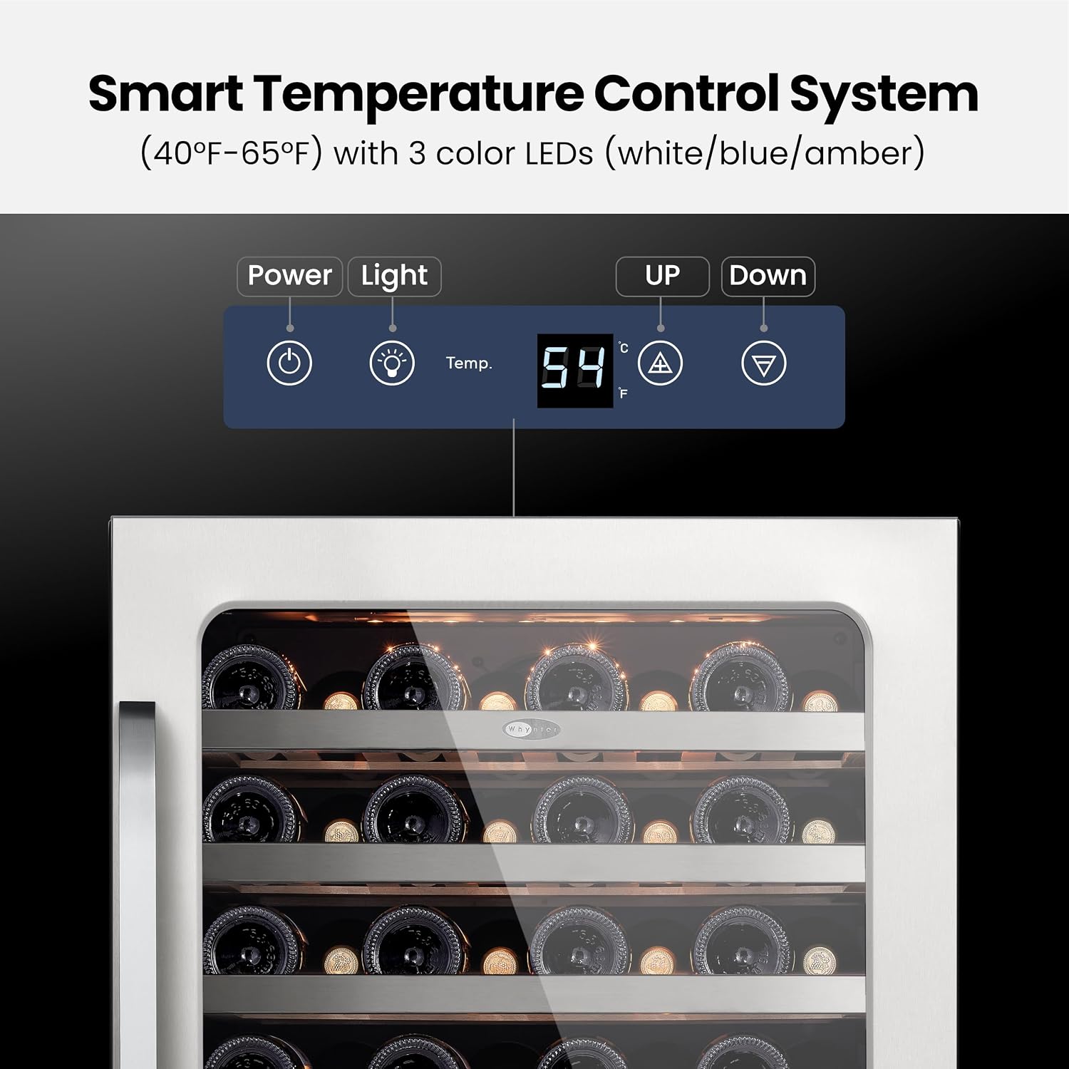 Whynter Wine Cooler Refrigerator, 24 Inch Large Wine Fridge, 40-65°F 54 Bottle Under Counter Wine Refrigerator, 3 LED Wine Cellar Glass Door, Built-in or Freestanding for Home Bar Kitchen 5.65 cu.ft