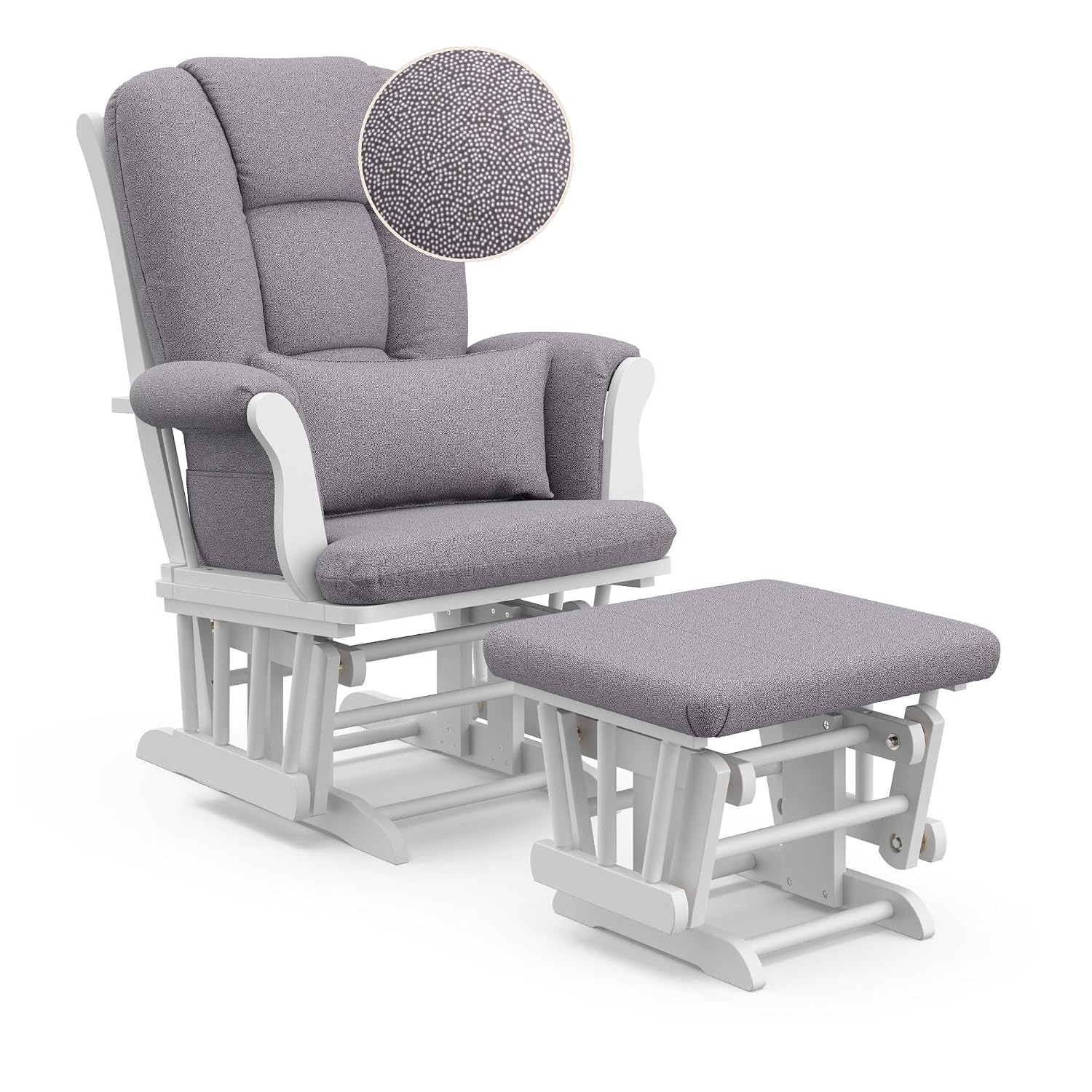 Storkcraft Tuscany Custom Glider and Ottoman with Free Lumbar Pillow (White/Slate Gray Swirl) - Cleanable Upholstered Comfort Rocking Nursery Chair with Ottoman