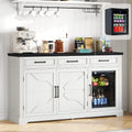 LUXOAK 60' Farmhouse Coffee Bar Cabinet with Beverage Fridge (Included), Wine Bar Cabinet with Drawer Storage, Mini Fridge Cabinet, Sideboard Cabinet for Dining Room, Living Room-White