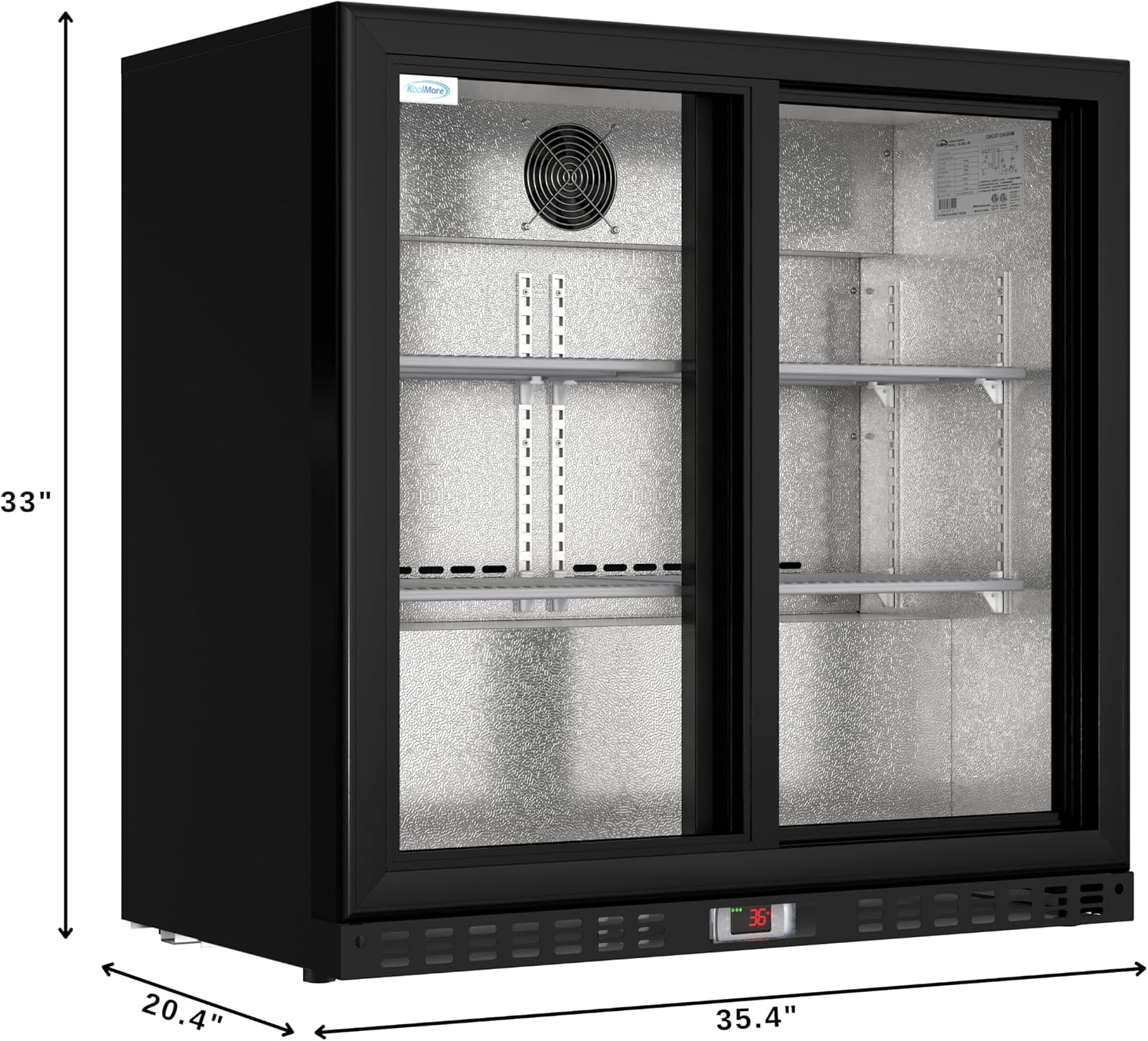 KoolMore BC-2DSL-BK Commercial-refrigerators, Double Sliding Door, Black, 7.4 cubic feet