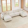CHITA Super Large Luxury U Shape Convertible Sectional Modular Sofa, Down Filled Modern Sofa, Deep Seat Cloud Couch, 153 inch Width, 6 Seat Couch with Chaise, 2 Ottomans, Solid Wood Leg, Linen