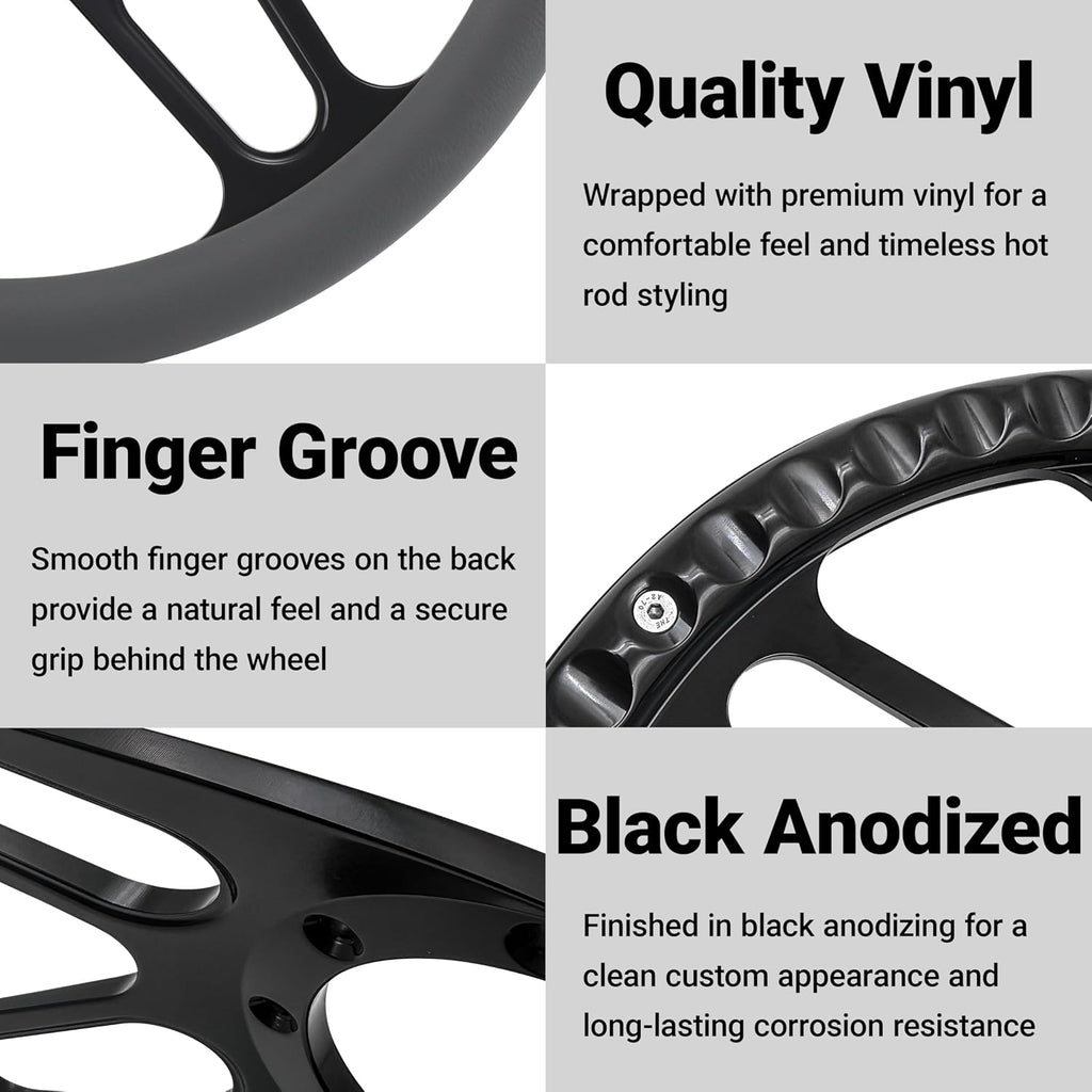 14'' Billet Half Wrap 9 Bolts Steering Wheel with 2'' Dish and Horn Button(Dark Grey)