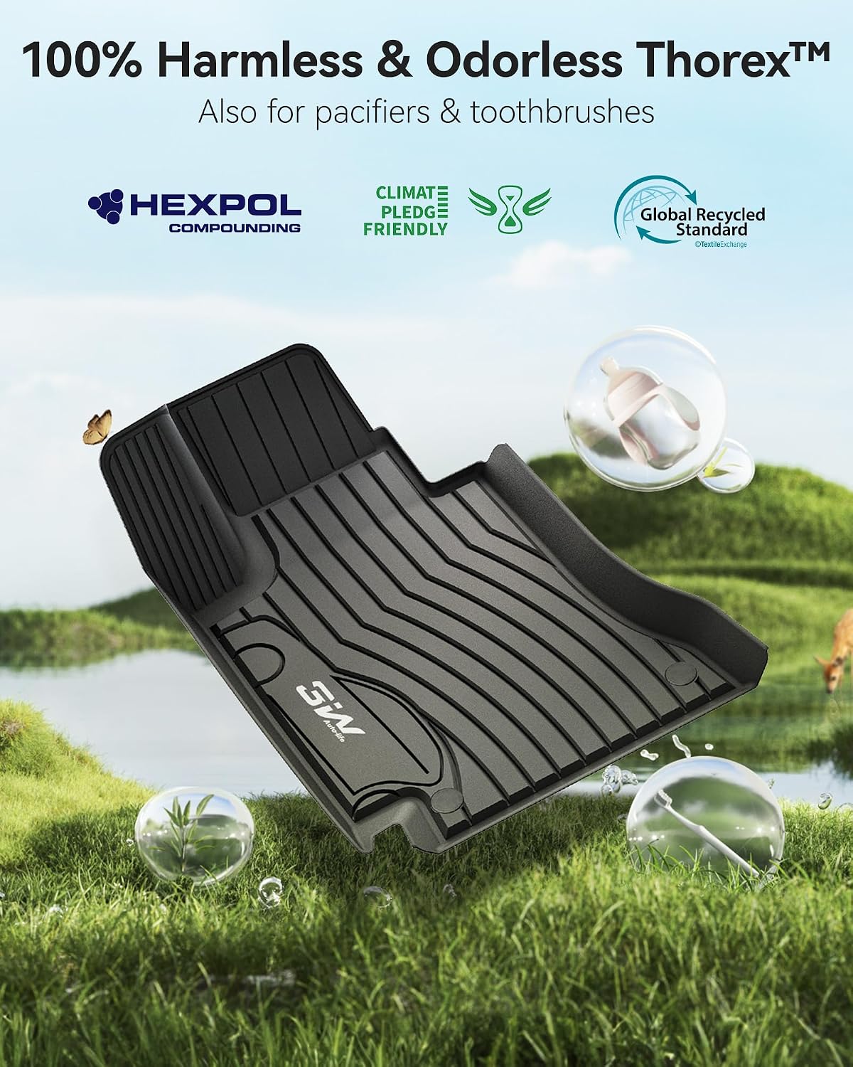 3W Floor Mats & Cargo Liner for Mercedes Benz C-Class 2022-2025 2026 C300/C43 AMG/C63 AMG S E (Fit Sedan Only), TPE All Weather 1st & 2nd Row Set Floor Liner for Benz C-Class Car Mats