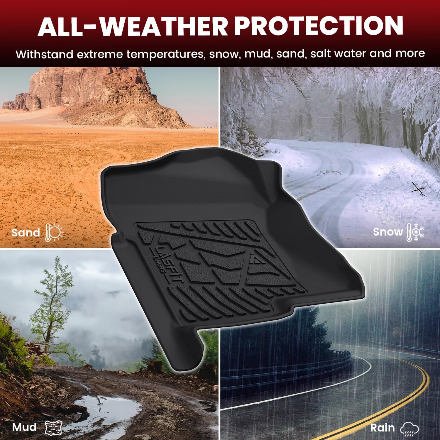 LASFIT Floor Mats for Chevy Silverado/GMC Sierra Crew Cab 1500 2500/2500HD 1999-2007, 3500HD 2001-2007(2007 Fit Classic Body Only), Suburban/Yukon XL/Escalade ESV (2nd Row Bench Seat Only) 2000-2006