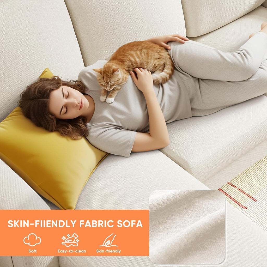 YESHOMY Couches for Living Room, Sofa with Movable Ottoman, Small Couch with Reversible Chaise and Side Pockets, L Shaped Couch for Small Space, Apartment (Linen Fabric, Beige)