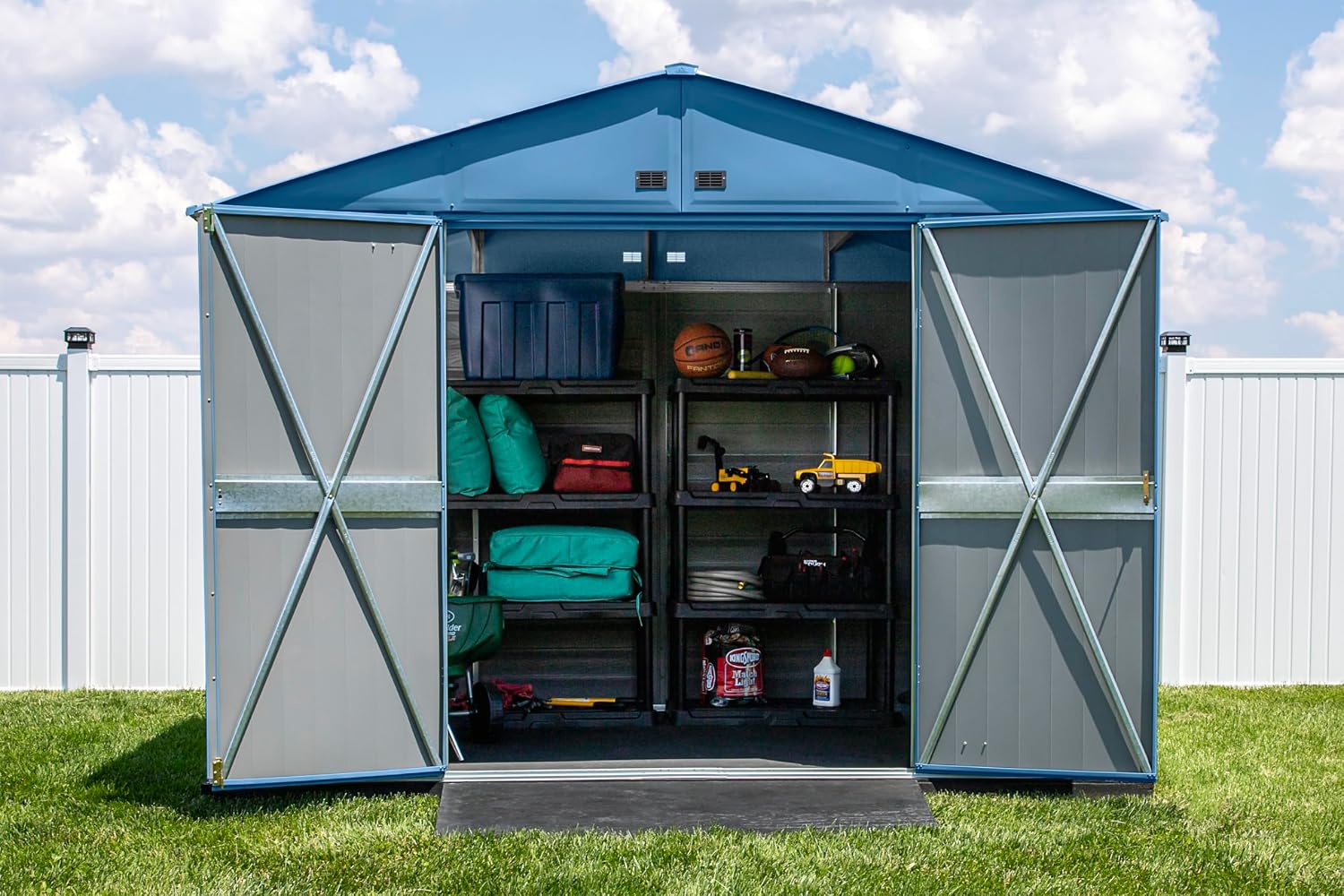 Arrow Select 10' x 8' Outdoor Lockable Steel Storage Shed Building, Blue Grey