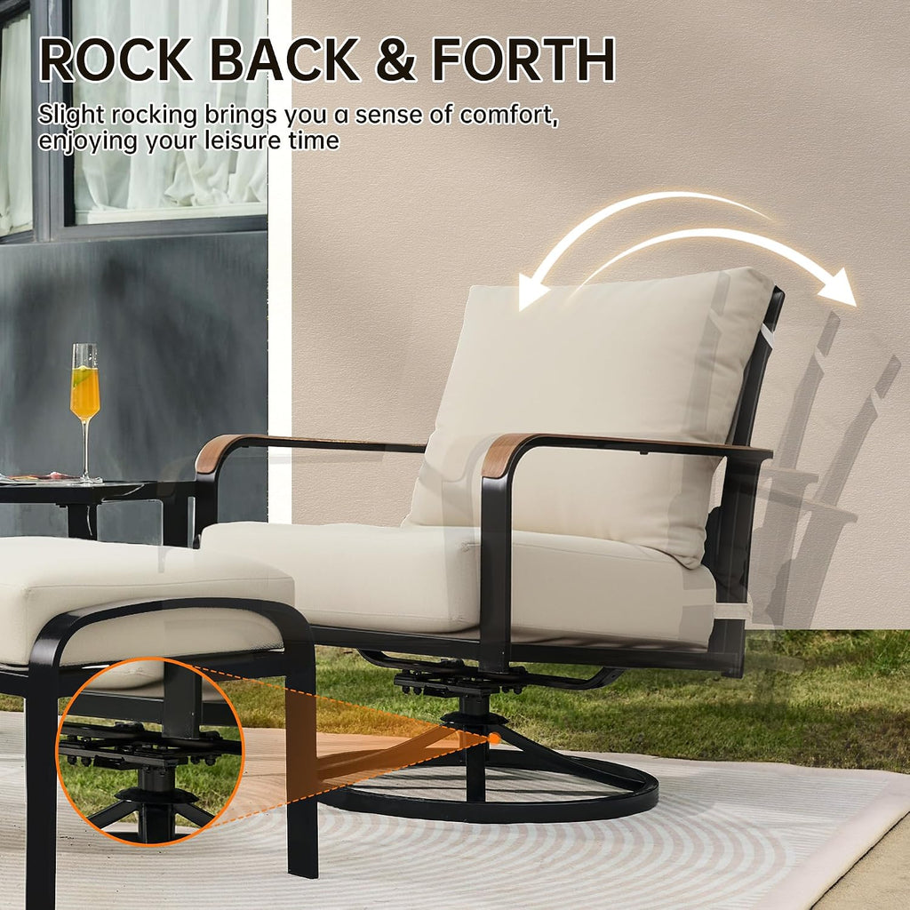 NATURAL EXPRESSIONS Patio Furniture Set,Outdoor Patio Chairs with 2 Swivel Glider Rocking Chairs,5 Piece Outdoor Conversation Set with Ottomans,All Weather Sturdy Frame,6' Cushions for Garden,Yard