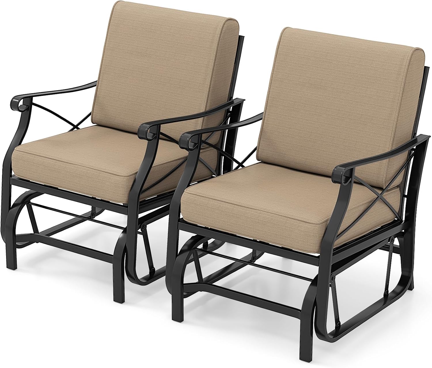 Tangkula Outdoor Glider Rocking Chair, Patio Gliding Chair Furniture with Metal Frame and Thick Cushions for Porch, Balcony, Garden and Yard (2 Pack)