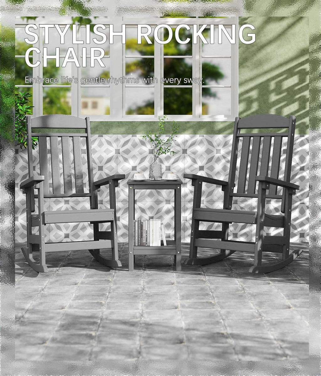 FOOWIN Outdoor Rocking Chair Set of 6, High Back Patio Rocking Chair, HDPE All Weather Resistant Porch Rocker for Adult, Oversized Rocking Chairs for Garden, Lawn, Indoor & Outdoor Use, Grey