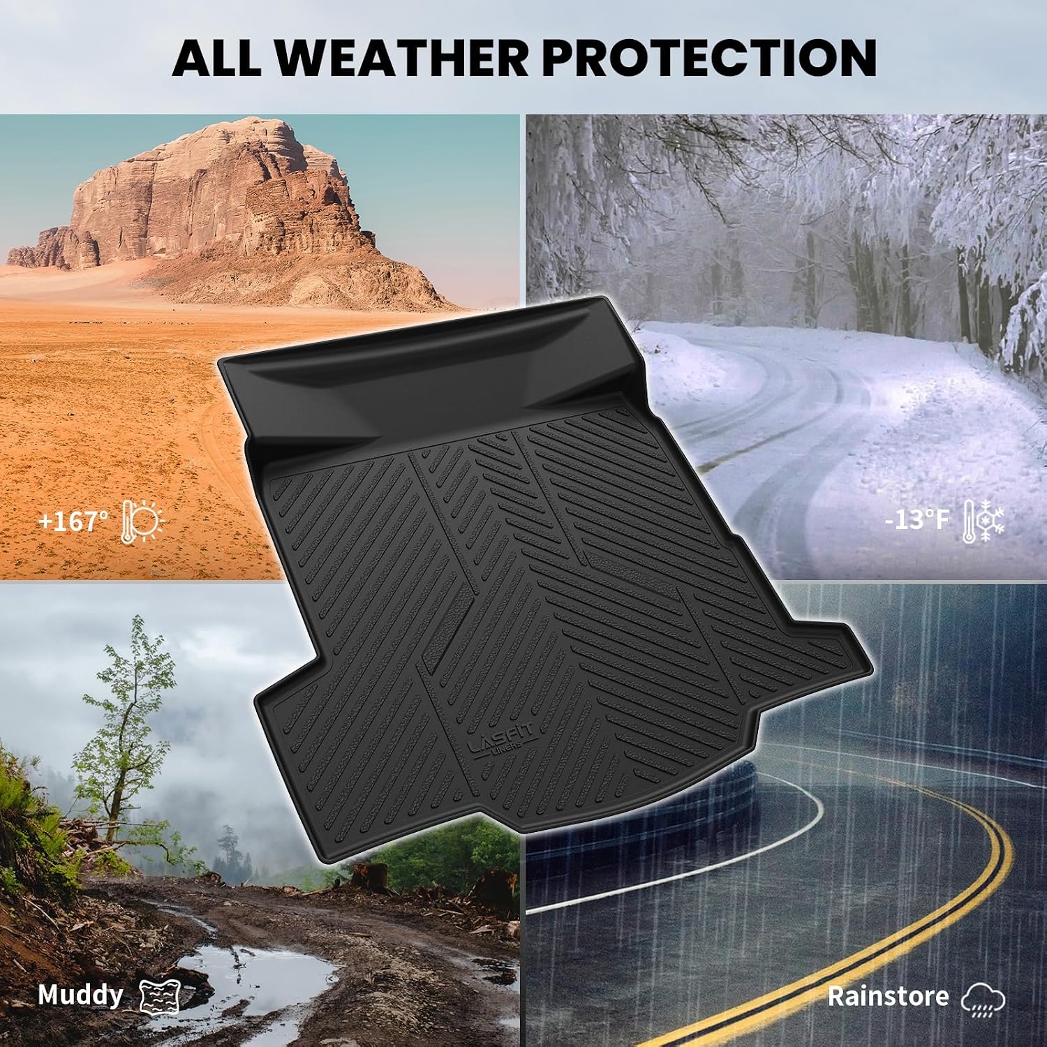LASFIT Trunk Mat for Chevrolet Chevy Impala 2014-2020 (Not Fit Equipped with The Auto Stop/Start System), All Weather TPE Custom Fit Cargo Mat Trunk Liner for Chevy Impala Accessories, Black