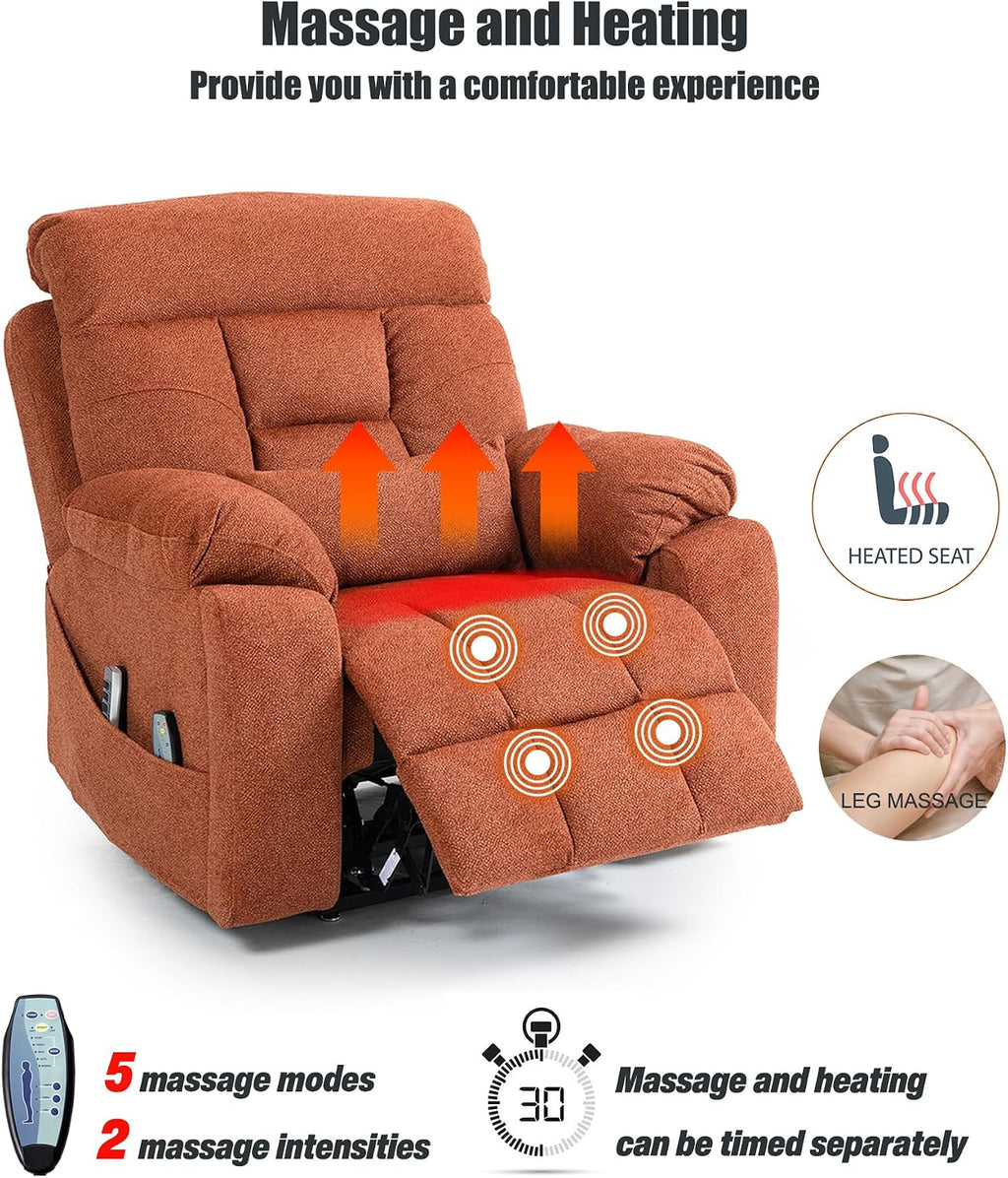 Power Lift Chair Recliners for Elderly with Heated and Massage, 4 Motor Headrest, Lumbar Independent Adjustment Power Lift Recliner with Hidden Cup Holder、Side Pocket、Back Pillow