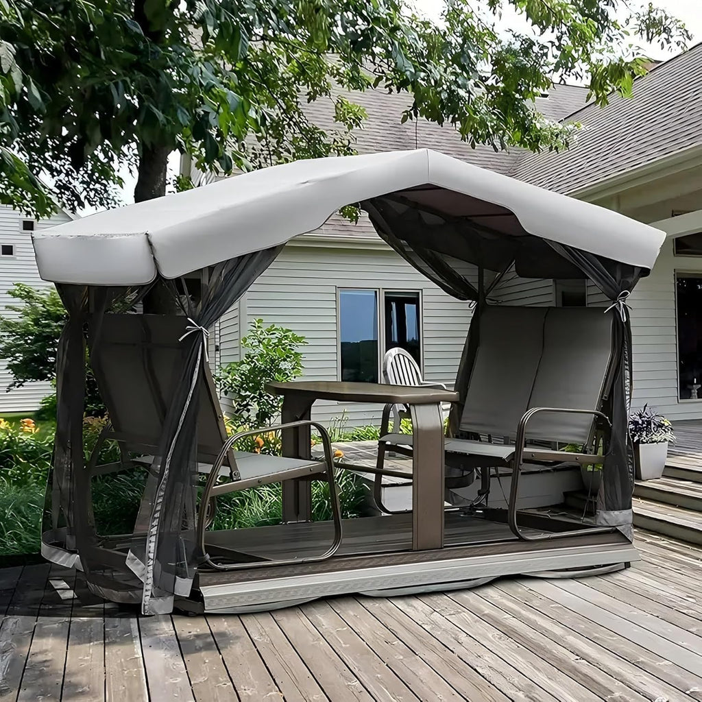 Domi 4-Seat Outdoor Glider Benches with Canopy, Retro Metal Glider Chair with Aluminum Frame, Patio Swing Chair for Outside,Garden,Lawn
