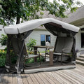 Domi 4-Seat Outdoor Glider Benches with Canopy, Retro Metal Glider Chair with Aluminum Frame, Patio Swing Chair for Outside,Garden,Lawn