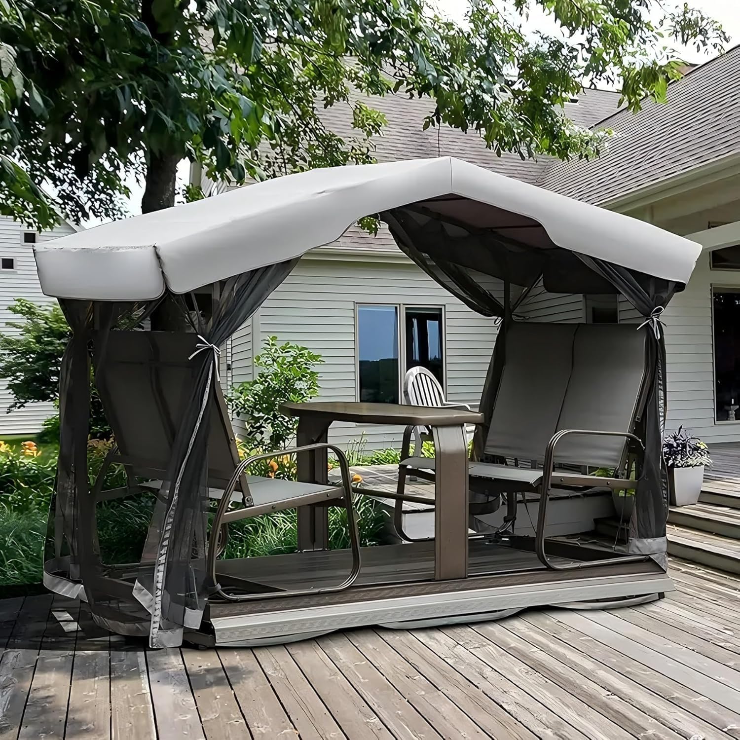 Domi 4-Seat Outdoor Glider Benches with Canopy, Retro Metal Glider Chair with Aluminum Frame, Patio Swing Chair for Outside,Garden,Lawn