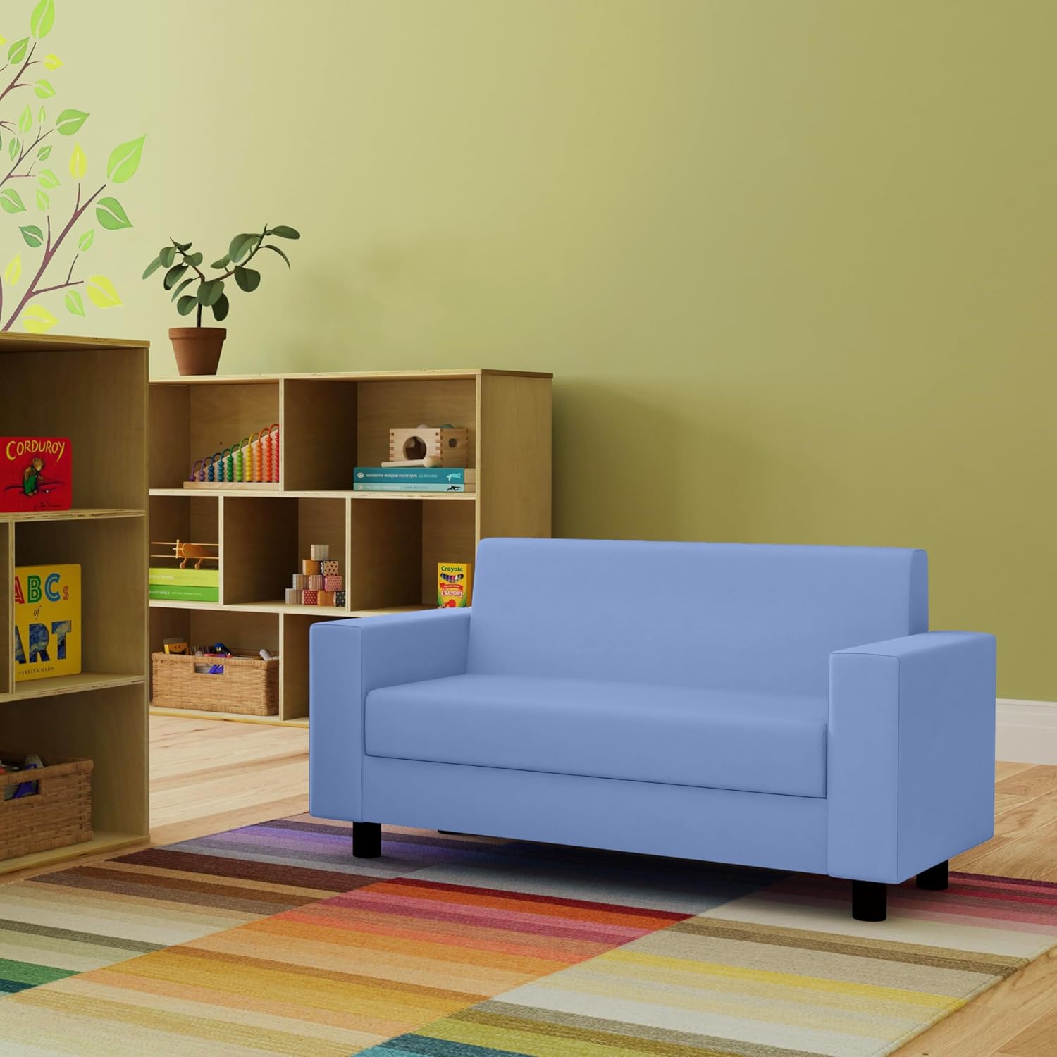 Factory Direct Partners SoftScape Inspired Playtime Classic Reading Sofa, Children's Commercial-Grade Upholstered Furniture for Home, Daycare, Preschool Modern Design - Powder Blue, 14473-PB